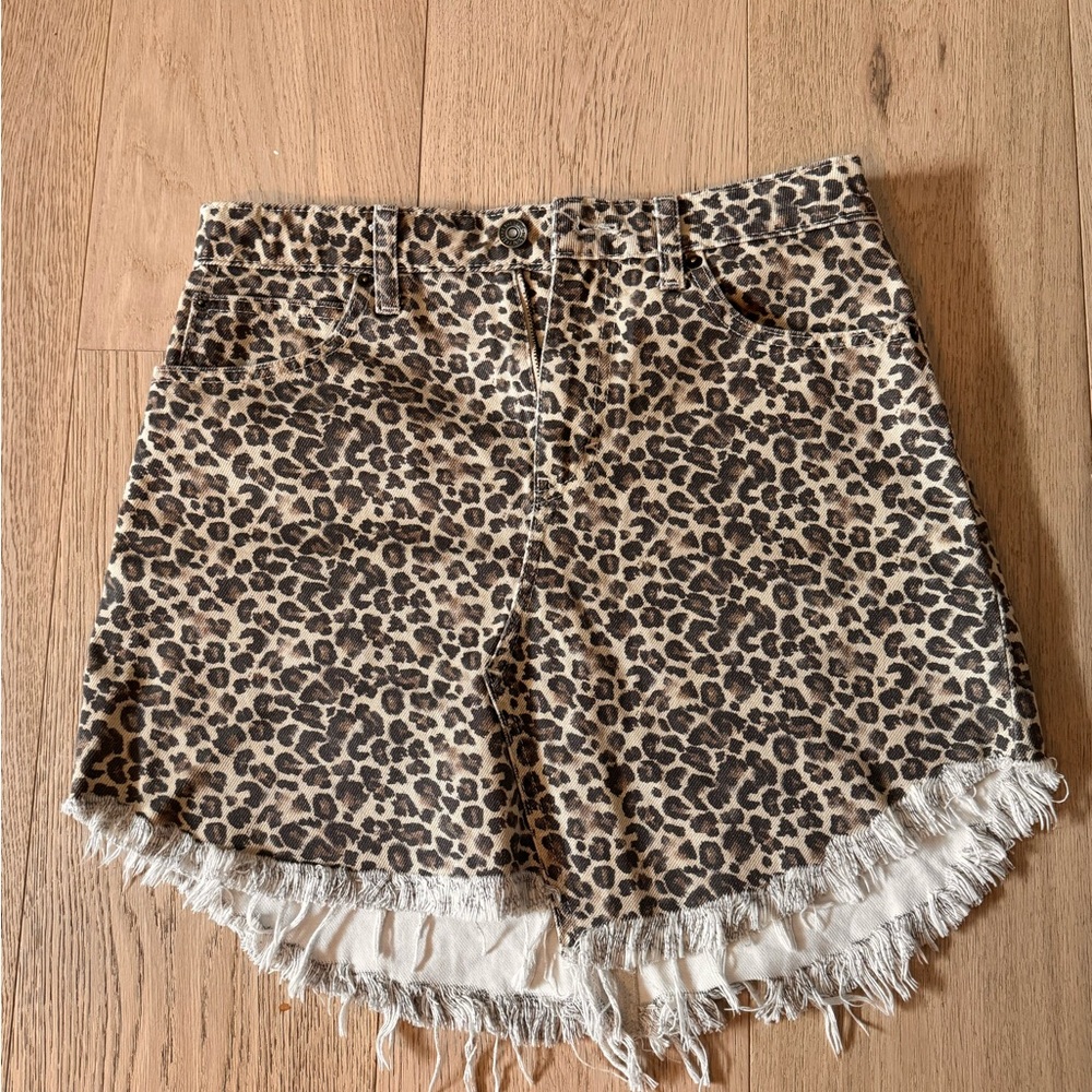 We The Free Leopard Print Frayed Hem Jean Shorts